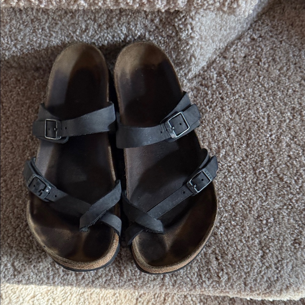 Birkenstock Dark Leather Sandals with Buckles